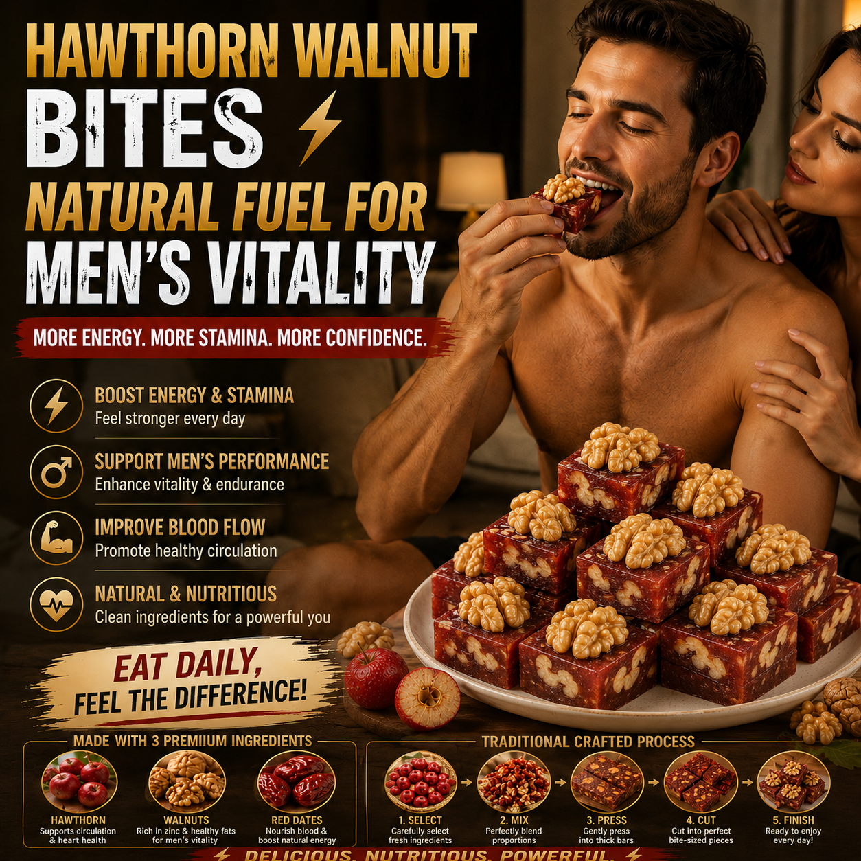 Natural Daily Fuel for Men’s Strength, Stamina & Vitality-Hawthorn Walnut Pie-HJY